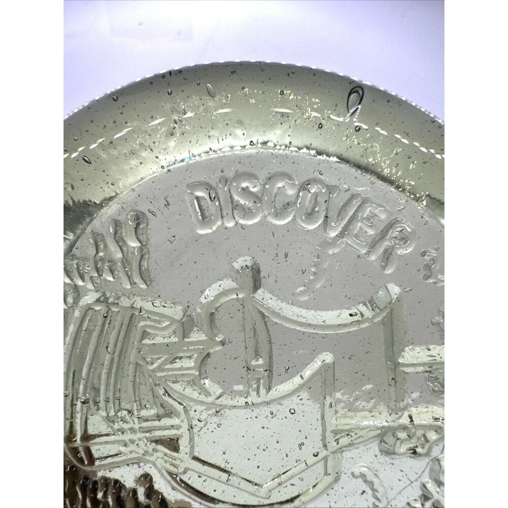 Vintage Ship Discover Jamestown VA Green Glass Paperweight/coaster Green